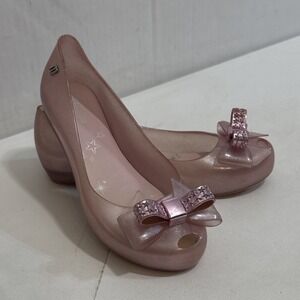Mini Melissa Mary Jane Ballet Flats Ballerina Glitter Pink Bow Shoes Girl Size 3
